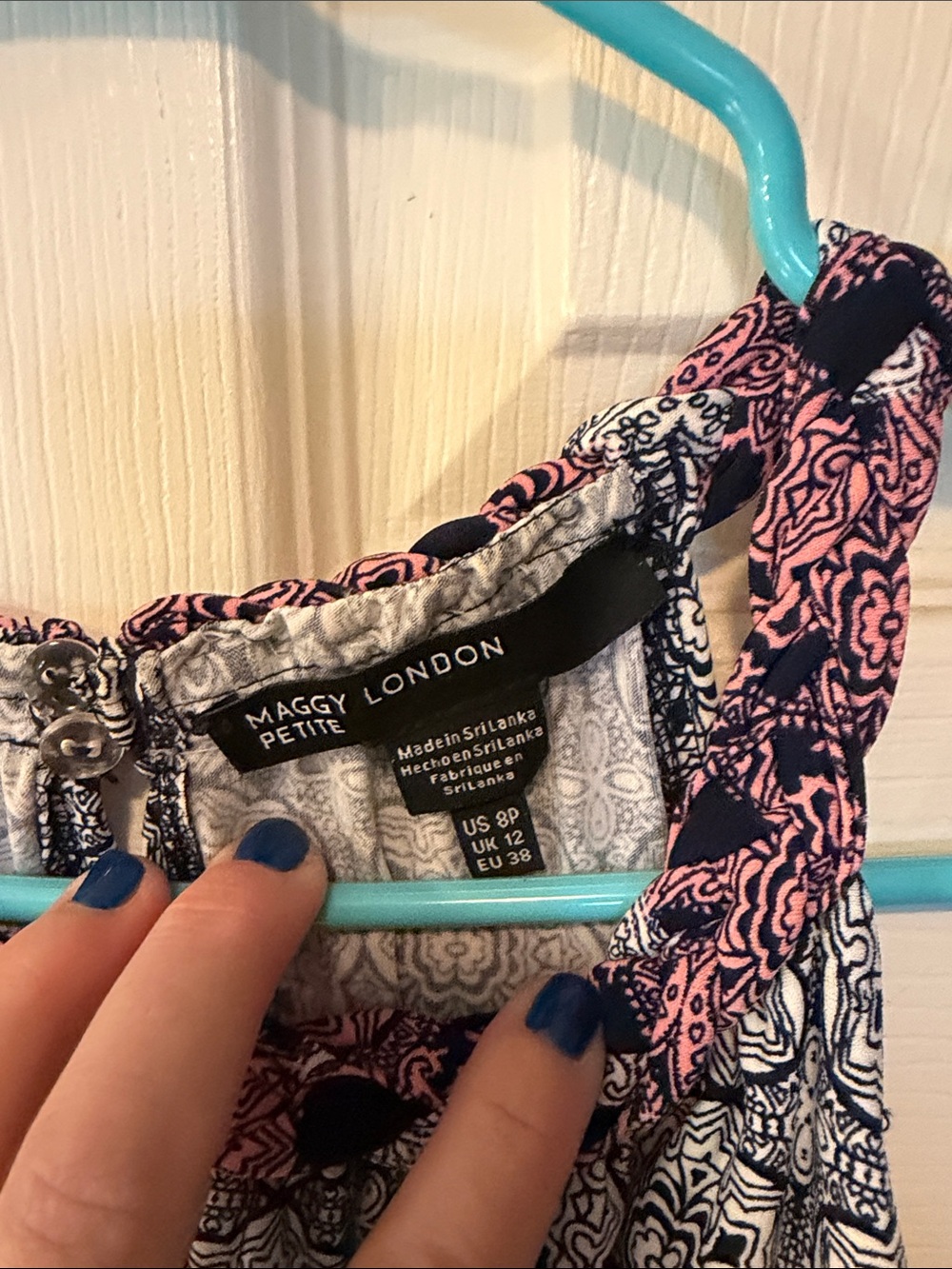 Maggy London Navy and Dusty Rose Printed Sleeveless Dress - Picture 3 of 3